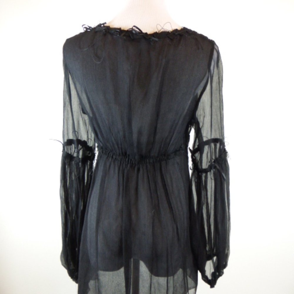 Max Studio Special Edition MAX AZRIA SILK Sheer black ribbon top M baby doll - Picture 4 of 5